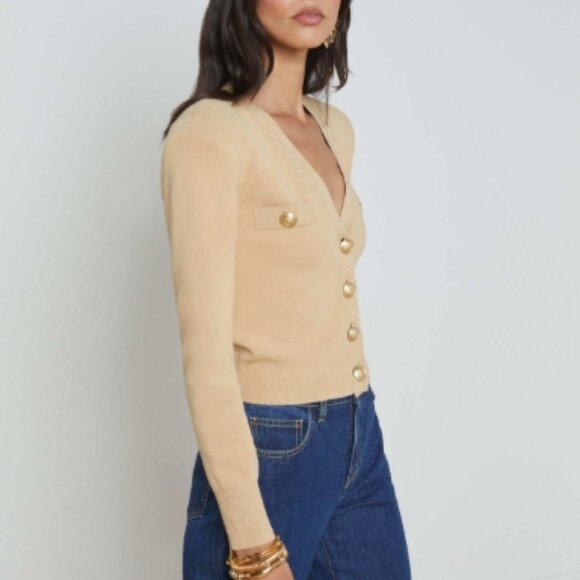 L’AGENCE Taya Knit Crop Cardigan – LATTE GOLD – Size S – NWT